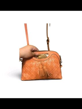 Patricia Nash Woven Tassel Crossbody Bag in Coral